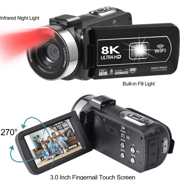 Handheld digital camera with 3.0-inch HD touch screen, 6400W 8K photo. - Picture 3 of 8